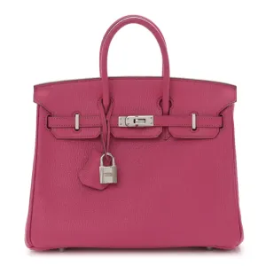 Hermès Birkin 25 Rose Shocking Chevre Mysore Leather Silver Hardware