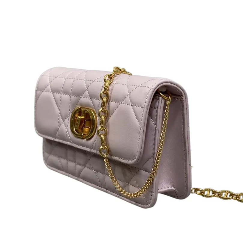 Dior Miss Caro Pouch with Chain In Pink/Blue/White/Black Macrocannage Lambskin Gold Hardware