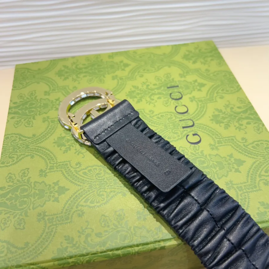 Gucci Women's GG Buckle With Crystals Elastic Belt In Black Calfskin With Silver Hardware 30mm/40mm