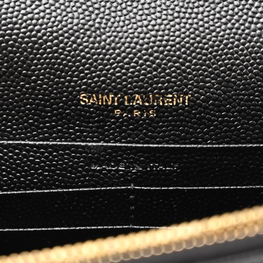 Saint Laurent Envelope Chain Wallet Black Chevron Monogram Grain De Poudre Matelasse Leather Gold Hardware