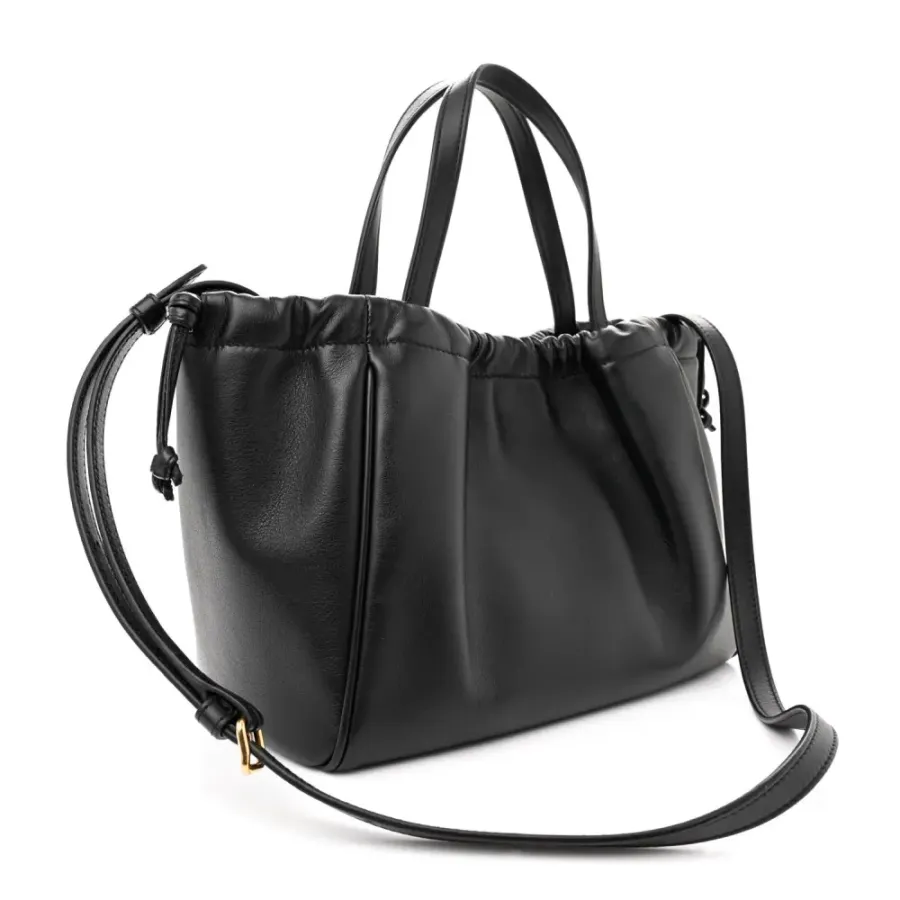 Celine Small Triomphe Cabas Drawstring Black Smooth Calfskin Leather Gold Hardware
