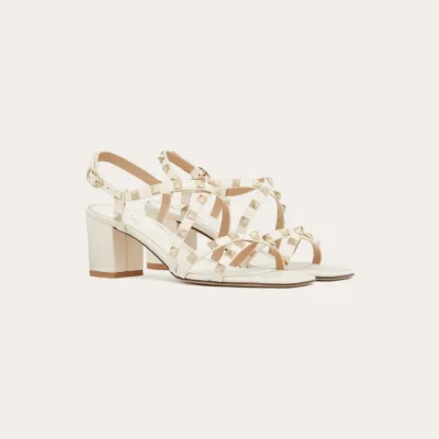 VALENTINO White Calfskin sash sandals (heel height 6cm)