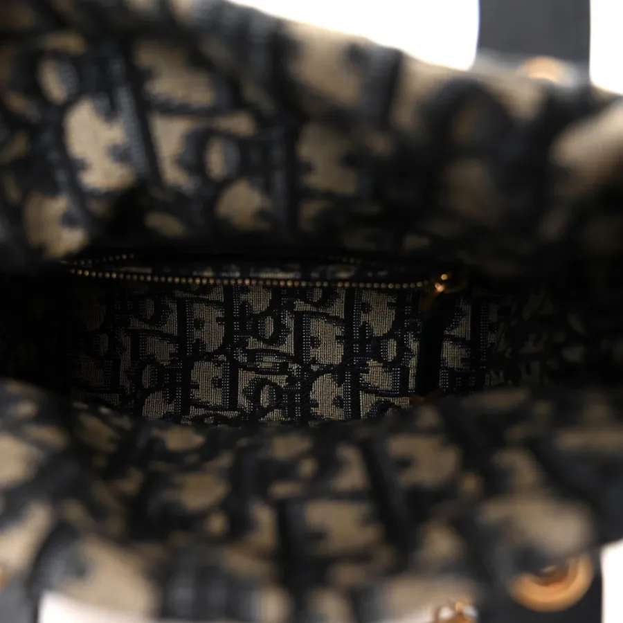 Dior Mini Lady Dior Wicker & Blue Oblique Canvas Gold Hardware