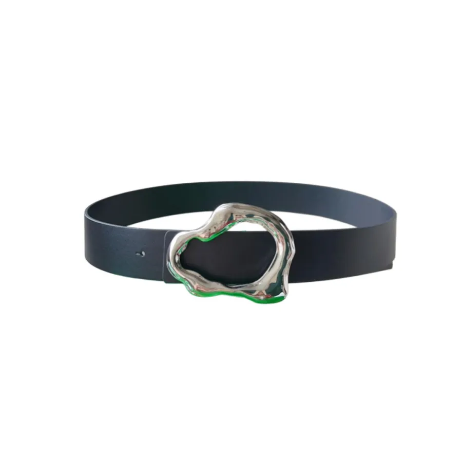 Bottega Veneta Women's Irregular Buckle Adjustable Belt In Coffee/Black/Brown Calfskin With Silver Hardware 40mm