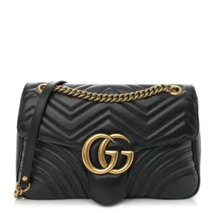 Gucci Medium GG Marmont Shoulder Bag Black Calfskin Matelassé Leather Antique Gold Hardware