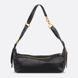 Dior Medium D-Journey Bag in Black Crinkled Calfskin Gold Hardware