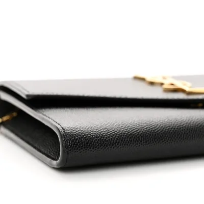 Saint Laurent Small Uptown Chain Wallet Black Grain De Poudre Leather Gold Hardware