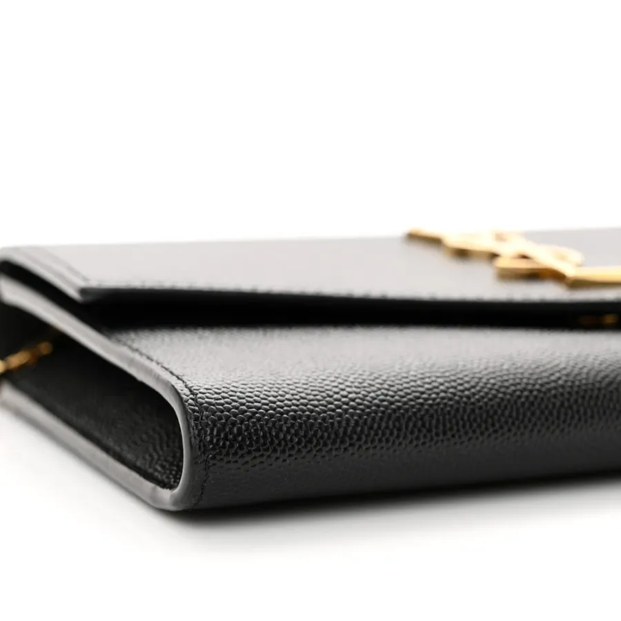 Saint Laurent Small Uptown Chain Wallet Black Grain De Poudre Leather Gold Hardware