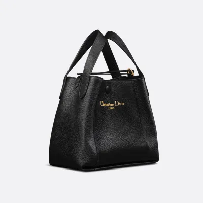 Dior Small Signature Bucket Bag In Blue Dior Oblique Jacquard/Black Grained Calfskin Gold Hardware