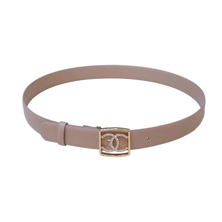 Chanel 24S Women's CC Crystal Square Buckle Belt In Brown/Arrowroot/Black/Blue Calfskin With Gold Hardware 30mm