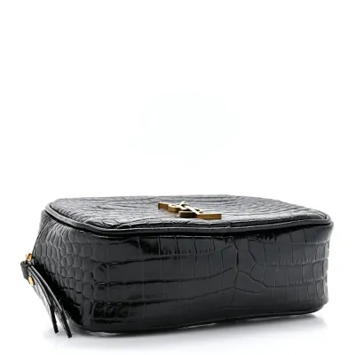 Saint Laurent Small Lou Belt Bag Black Embossed Monogram Patent Calfskin & Crocodile Leather Aged Gold Hardware