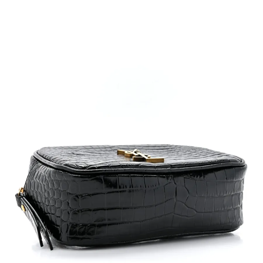 Saint Laurent Small Lou Belt Bag Black Embossed Monogram Patent Calfskin & Crocodile Leather Aged Gold Hardware