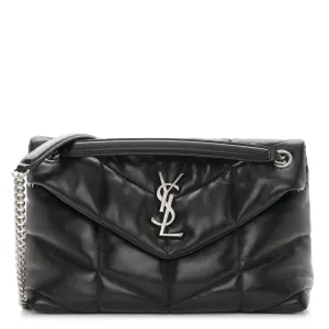 Saint Laurent Small Loulou Chain Satchel Black Quilted Puffer Monogram Lambskin Leather Silver Hardware