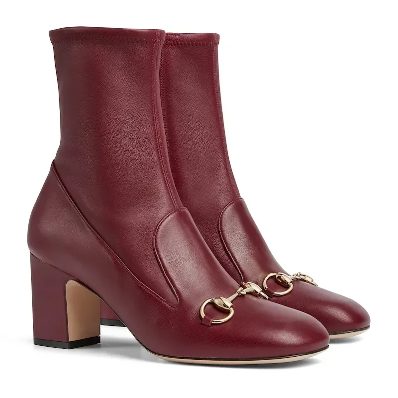 Gucci red square headed horse buckle high heels ankle boots