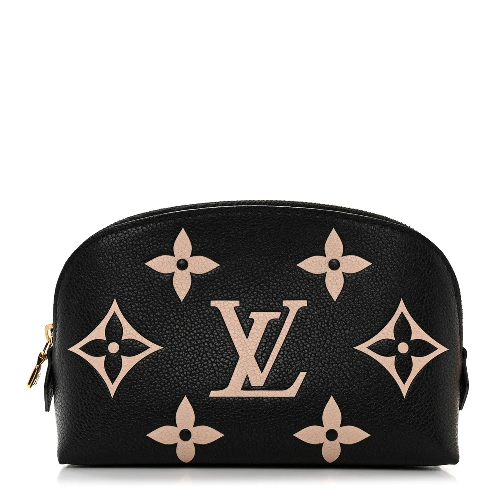 Bolsa de Maquiagem Louis Vuitton BB Preto/Bege Giant Monogram Empreinte em Couro