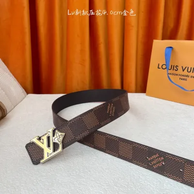 Louis Vuitton Men's Flower Buckle Reversible Belt In Black/Brown Calfskin And Damier Canvas With Gold/Silver Hardware 40mm