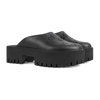Gucci black Ladies' hollowed out G platform slippers