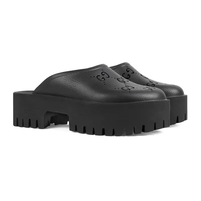 Gucci black Ladies' hollowed out G platform slippers