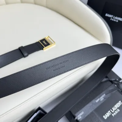 Saint Laurent Cassandre Magnetic Belt In Black Smooth Calfskin With Gold Hardware 30mm