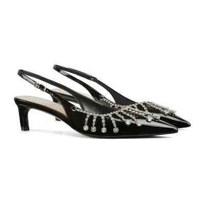 Gucci black pointed heels crystal high heels shoes Rear lace up high heels