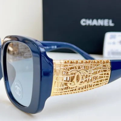 CHANEL square frame glasses blue gold color size 54-20-140