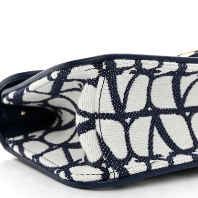 Valentino Garavani Small VLogo Locò Shoulder Bag White/Worker Toile Iconographe Cotton Silver Hardware