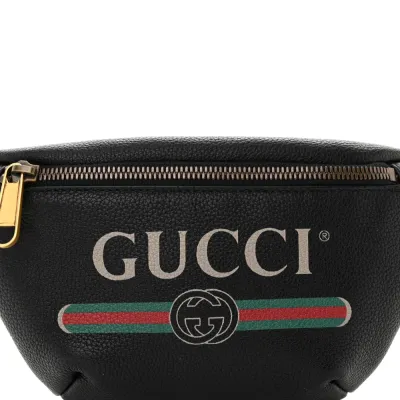 Gucci Small Logo Belt Bag Black Grained Calfskin Leather Aged Gold Hardware