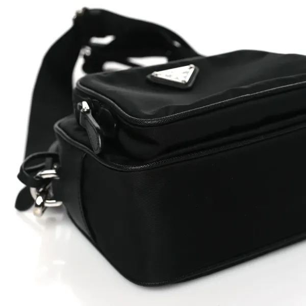 Prada Medium Brique Crossbody Messenger Bag Black Tessuto & Saffiano Leather Silver Hardware - Image 4