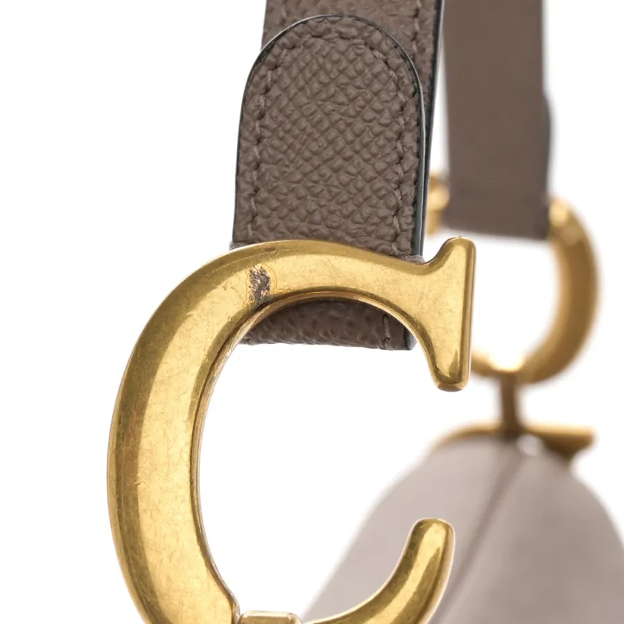 Dior Medium Saddle Bag Warm Taupe Grained Calfskin Leather Gold Hardware