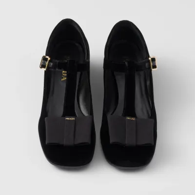 PRADA Velvet Black High Heels Shoes Mary Jane Shoes