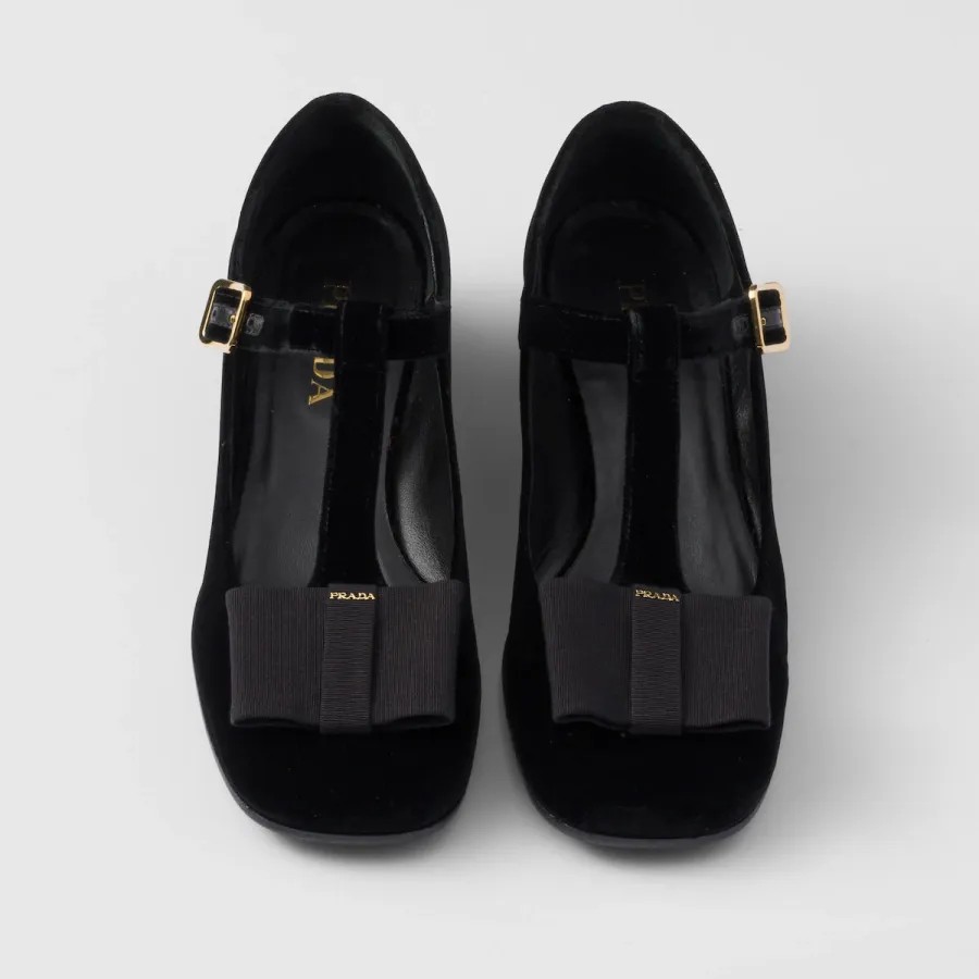 PRADA Velvet Black High Heels Shoes Mary Jane Shoes