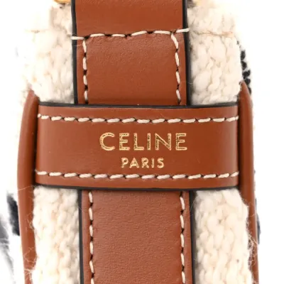 Celine Medium Ava Shoulder Bag White/Black Textile Gold Hardware