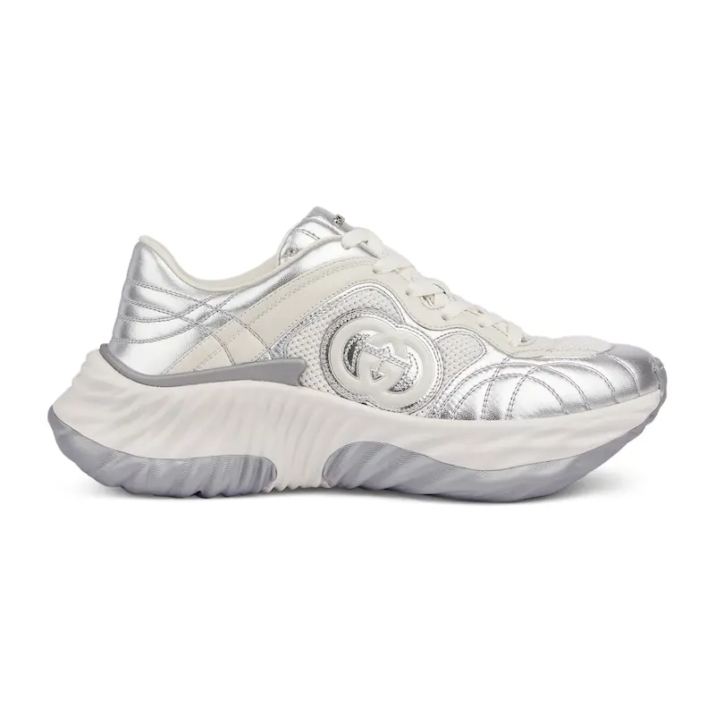 Gucci Ripple series tênis esportivos de sola grossa feminino branco prata