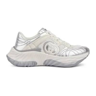 Gucci Ripple series women's thick soled sports shoes white silver Sneakers