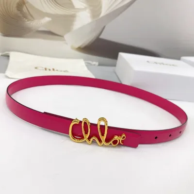 Chloe Logo Buckle Belt In Gold/Khaki/Brown/Red/Pink Calfskin With Gold Hardware 20mm