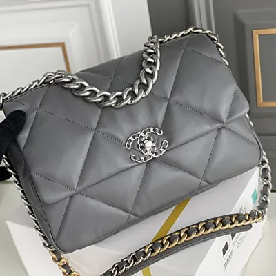 Chanel 19 Bag Deep Grey / Pink / Apricot Color 30cm Crossbody Bags