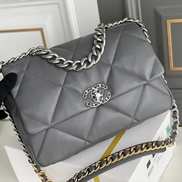 Chanel 19 Bag Deep Grey / Pink / Apricot Color 30cm Crossbody Bags - Image 3