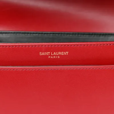 Saint Laurent Medium Solferino Satchel Rouge Opyum Monogram Box Calfskin Leather Brass Hardware