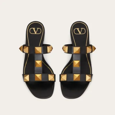 VALENTINO Black Cowhide slip-on sandals