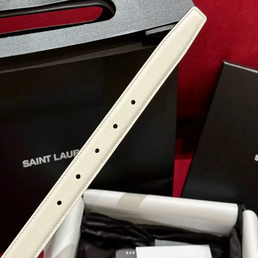 Saint Laurent YSL Buckle Belt In Black/White Calfskin With Gold/Silver Hardware 25mm