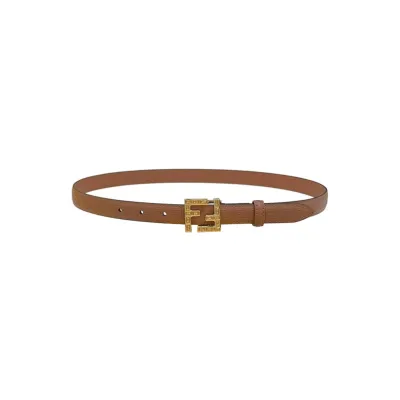 Fendi Women's FF Squared Buckle Belt In Black/Brown/Grey/Beige/White Calfskin With Gold Hardware 20mm