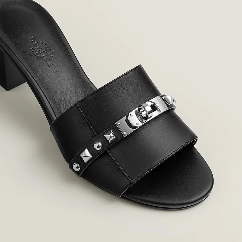 HERMES Gigi High Heels Sandal High-heeled slippers Black Slippers