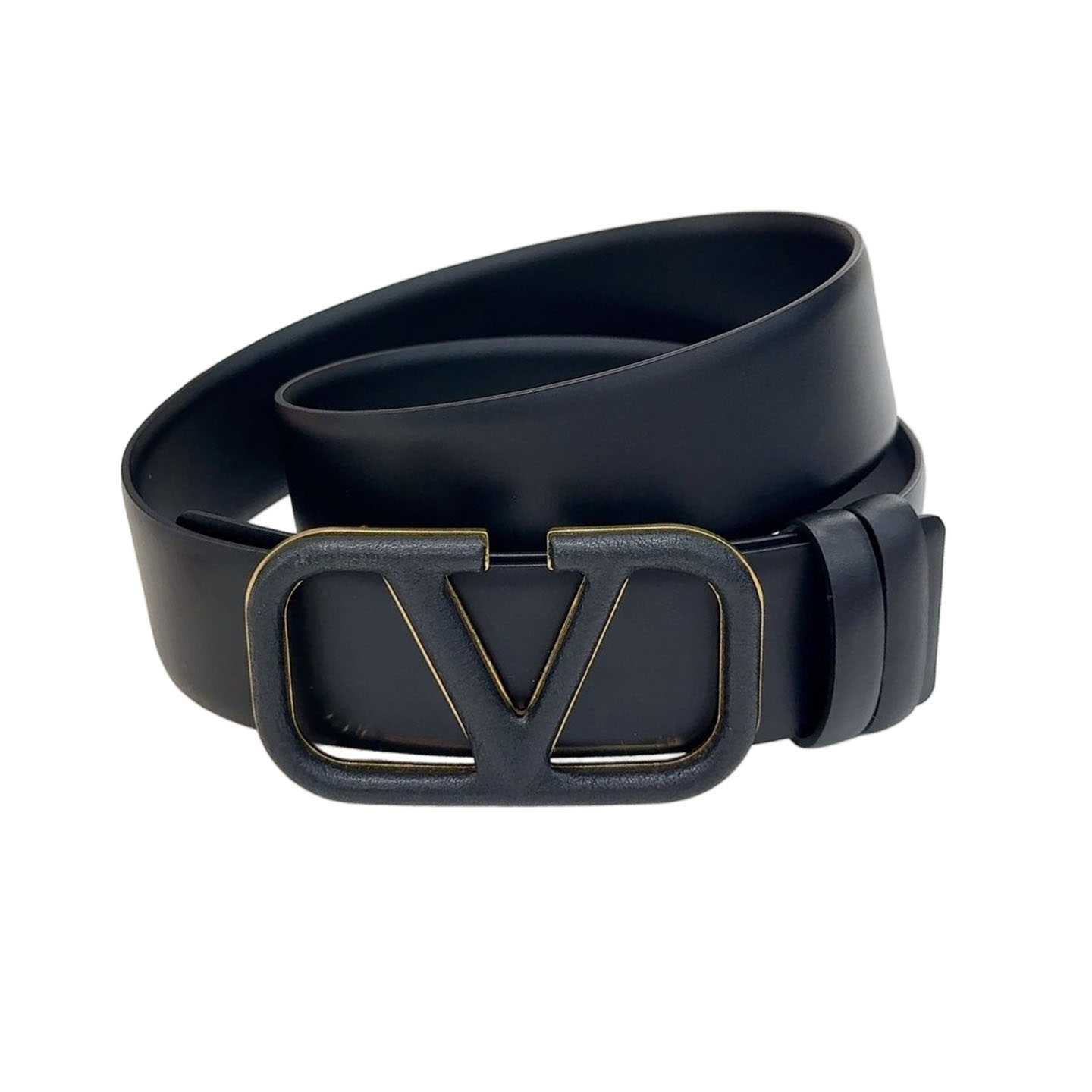 Cinto Valentino V com Fivela em Couro Bezerro Liso Preto com Ferragens Pretas 40mm