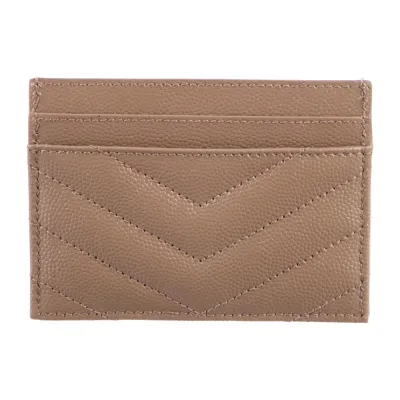 Saint Laurent Small Cassandre Matelassé Card Holder Neutrals Quilted Lambskin Leather Gold Hardware