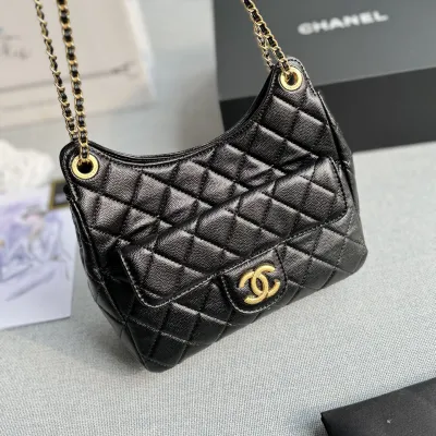 Chanel Black / White Quilted  Caviar Leather / Quilted Lambskin Leather Crossbody Bags