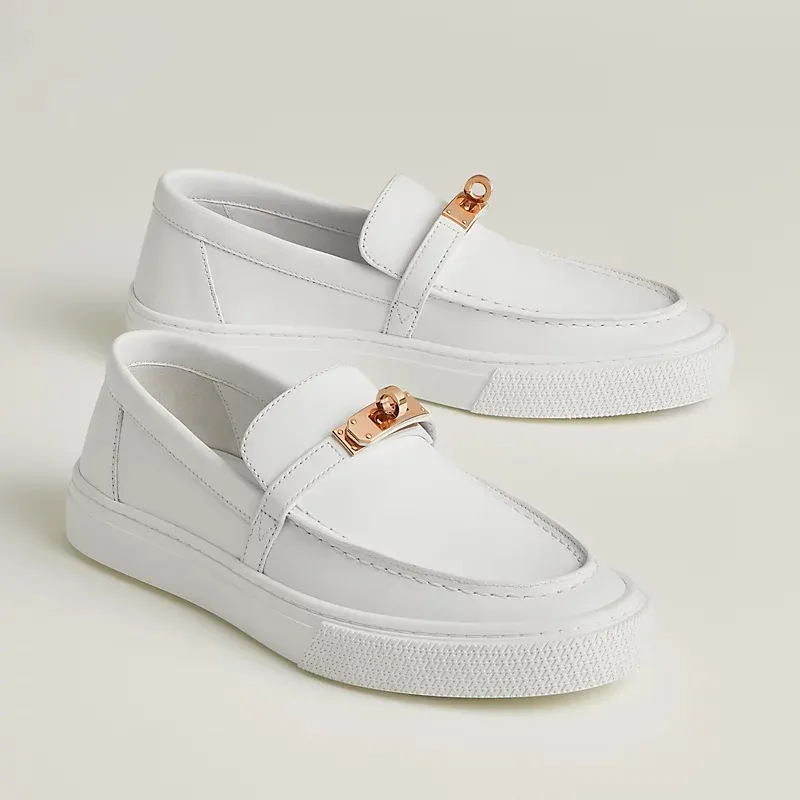 HERMES Game White Loafers