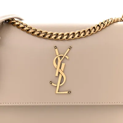 Saint Laurent Medium Sunset Dark Beige Monogram Calfskin Leather Aged Gold Hardware