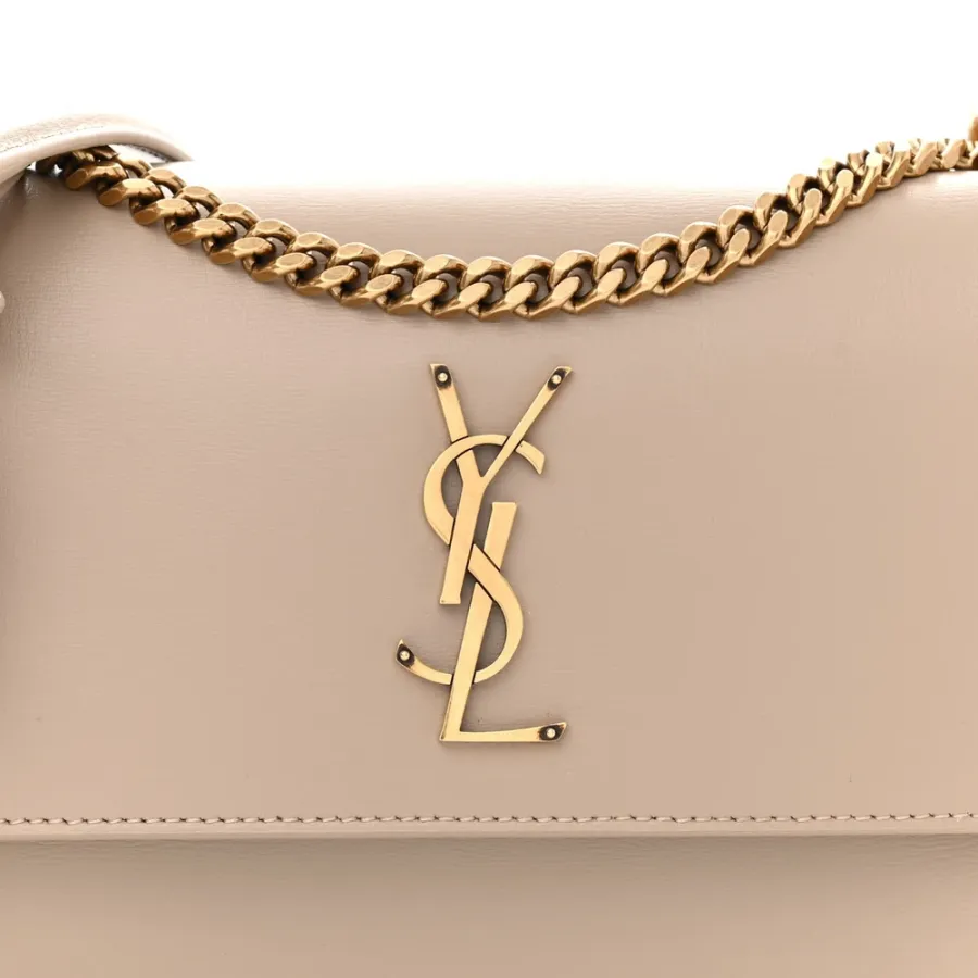 Saint Laurent Medium Sunset Dark Beige Monogram Calfskin Leather Aged Gold Hardware