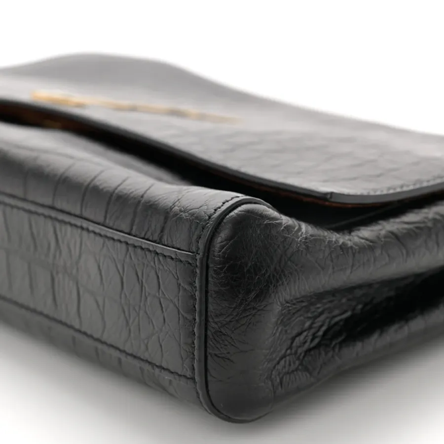 Saint Laurent Medium Kate Satchel Black Reversible Monogram Smooth Calfskin Leather & Suede Aged Gold Hardware