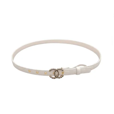 Chanel Women's CC Belt In Black/White/Beige/Brown Cannage Stitching Calfskin With Gold Hardware 20mm